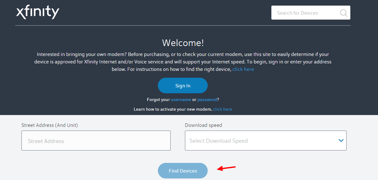 Xfinity My Device Find