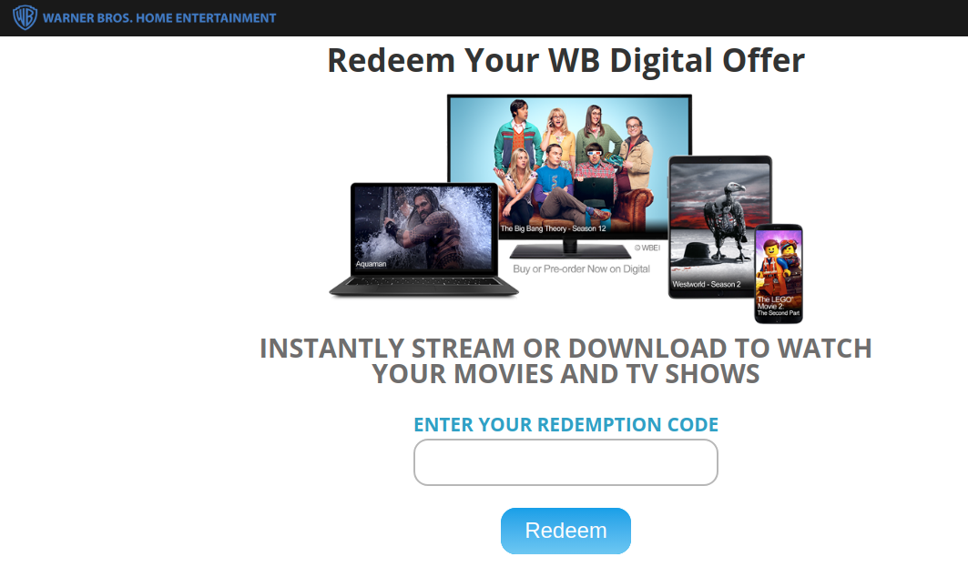 Warner Bros Digital Redemption Redeem