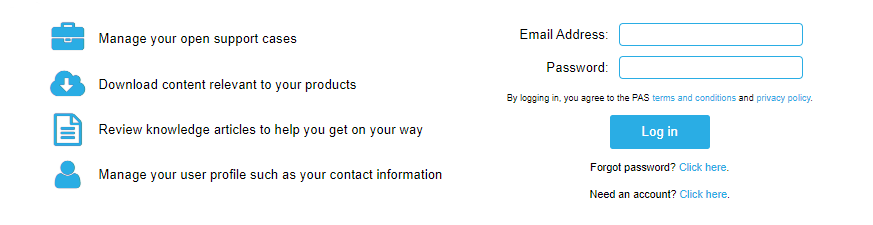 pas support sign in